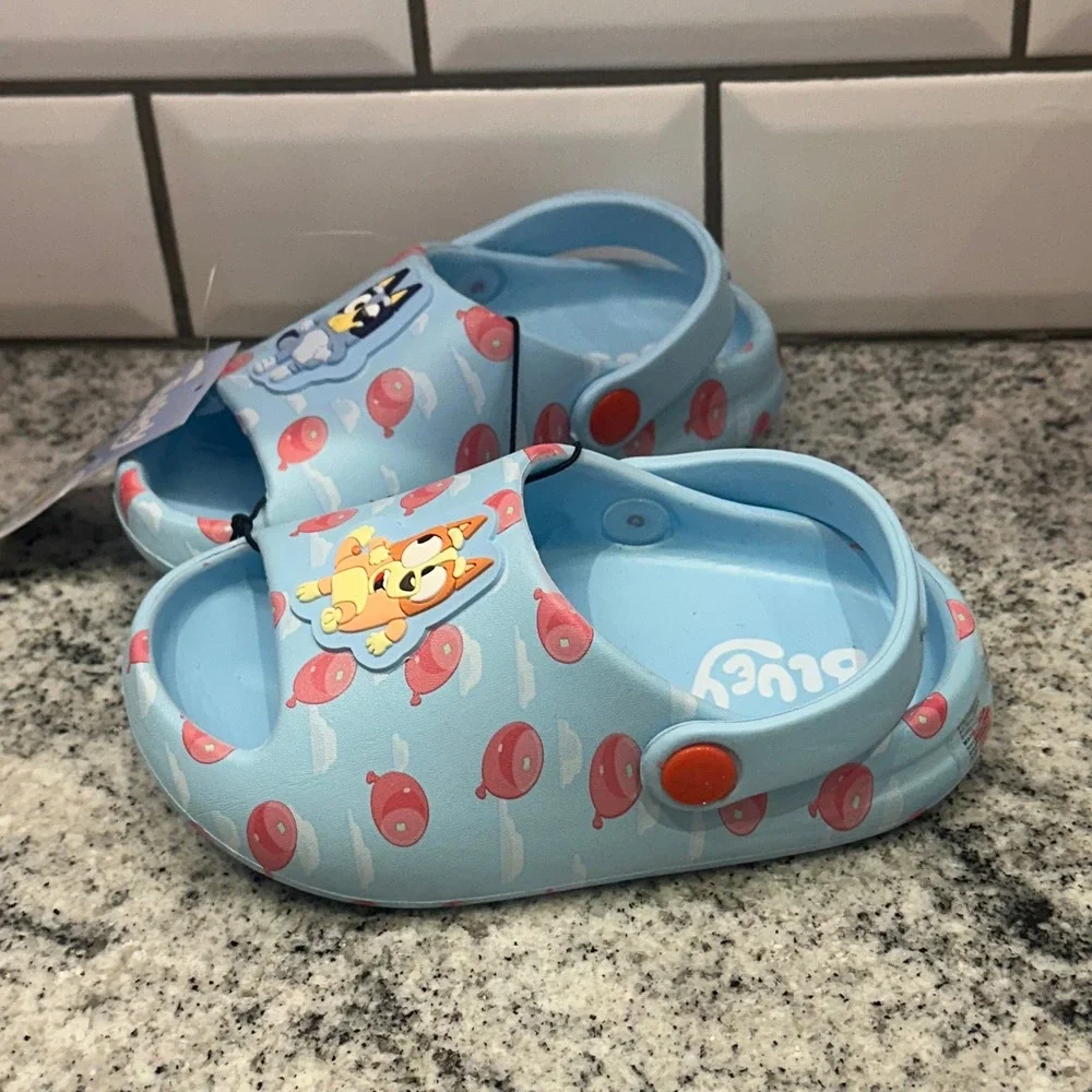 Kids Bluey Character Light Blue Balloon Print Slide Sandals Toddler Size 7-8 New